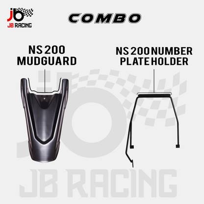JB Racing COMBO FOR BA_JAJ PULSAR NS200-MUDGUARD+NUMBER PLATE HOLDER Bike Fairing Kit