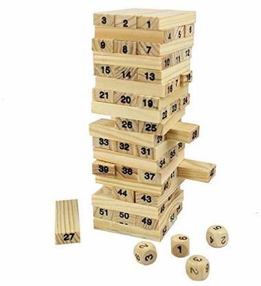 BBM Big Size Non Toxic Wooden Game Building Blocks 54 Pcs , Stacking Building Tower Game