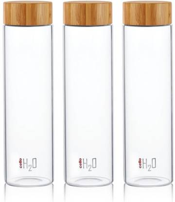 cello Present Borosilicate Glass Bottel with Wooden Cap 1000ML Set of 3 1000 ml Bottle