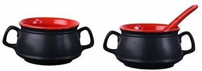 caffeine Ceramic Soup Bowl Ceramic Double Handled Soup Bowl with Spoon