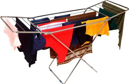 KTS Steel Floor Cloth Dryer Stand Stainless Steel Foldable Cloth Dryer Stand | Double Rack Cloth Stands for Drying Clothes | Heavy duty | Drying Rack | Cloth Dryer Stand for Balcony and Terrace Bed Type for Extra Sunlight Exposure for Cloth Space Saving | High Quality Stainless steel Rod Fordable Bed Style Heavy Gauge | UV Resistant and Rush proof