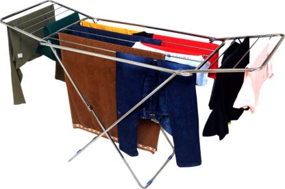 PREMUNO Steel Floor Cloth Dryer Stand Stainless Steel Foldable Cloth Dryer Stand | Double Rack Cloth Stands for Drying Clothes | Heavy duty | Drying Rack | Cloth Dryer Stand for Balcony and Terrace Bed Type for Extra Sunlight Exposure for Cloth Space Saving | High Quality Stainless steel Rod Fordable Bed Style Heavy Gauge