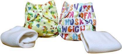 little monkeys 2 printed reusable button diaper for babies with 2 white - S - M