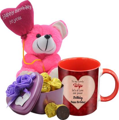 Midiron Beautiful Birthday Gifts Pack, 15 Dark Chocolate Bar With Printed Ceramic Mug and Happy Birthday Quoted Teddy, Birthday Gifts For Your Love One's IZ19Choco15Tinbox4PurMUrTHB-DTBirthday-18 Ceramic, Silk Gift Box