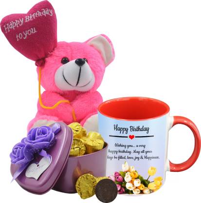 Midiron Happy Birthday Gifts, Dark Chocolate Bar With Printed Ceramic Mug and Happy Birthday Quoted Teddy, Gifts for Your Love One's IZ19Choco15Tinbox4PurMUrTHB-DTBirthday-57 Ceramic, Silk Gift Box