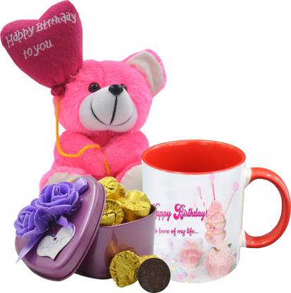 Midiron Birthday Gift For Your Love One's That Comes With 15 Pieces Luxury Dark Chocolate in Tin Box, Printed Ceramic Mug and Happy Birthday Quoted Teddy IZ19Choco15Tinbox4PurMUrTHB-DTBirthday-83 Ceramic, Silk Gift Box