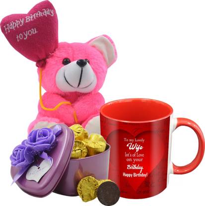 Midiron Beautiful Birthday Gifts Pack, 15 Dark Chocolate Bar With Printed Ceramic Mug and Happy Birthday Quoted Teddy, Birthday Gifts For Your Love One's IZ19Choco15Tinbox4PurMUrTHB-DTBirthday-17 Ceramic, Silk Gift Box
