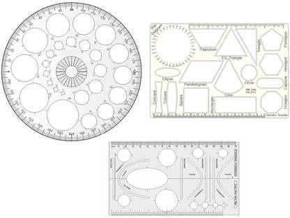 Upyukat Plastic Pro Circle with 25 Circles, Hyperbola- Parabola Template, Geometry Template, Drafting Scale Ruler Very Useful to Architect, Engineering Students, Office Employee (Set of 3) Ruler