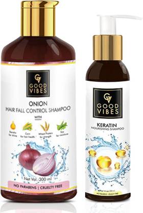 GOOD VIBES Onion Hairfall Control Shampoo (300 ml) and Keratin Nourishing Shampoo (200 ml) Combo