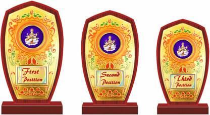 DELTA 1st,2st and 3st Sarswati g Price Logo With Wooden Memento & Wooden Base. For Corporate, School, Function Wooden Trophy(W-518) Trophy