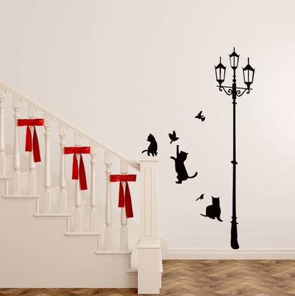 CEZZC 85 cm Cats & Lamp | Wall Stickers | PVC Vinyl | Non-Reusable Sticker | Self Adhesive Sticker