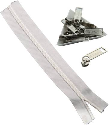 AUMNI CRAFTS White Nylon Sewing Zippers (2 Meters) Size 1.38 Inch / 35 MM With 10 Pieces Steel Zip Pulls Runners For Making Bags Accessories White Nylon Open-ended Zipper