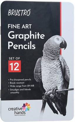 BRuSTRO Artists Fineart Graphite Pencil Set of 12 (10B-2H) with Elegant Tin Box Pencil