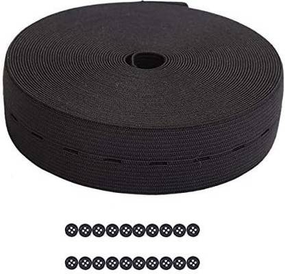 CREATPRET 1Inch 11 Yards Buttonhole Knit Stretch Elastic Bands Spool Flat Elastic Belt And 20Pcs Resin Buttons