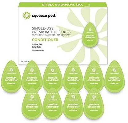 Squeeze Pod Travel Conditioner10 Single Use Pods Sulfate Free, Leak Proof, TSA Approved Travel Size Toiletries Made with Nat