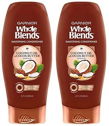 GARNIER Whole Blends Smoothing Conditioner for Frizzy HAir with Coconut Oil, 22 Fl Oz(2 Count)