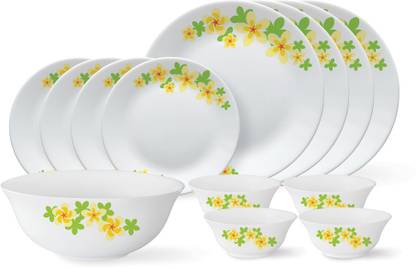 Larah by Borosil Pack of 13 Opalware Golden Pearls Dinner Set