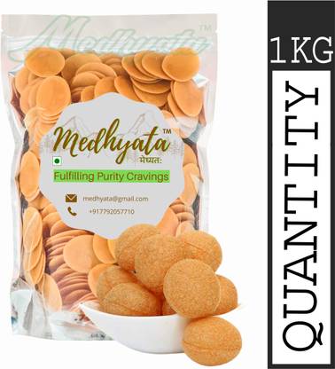 Medhyata Ready to Fry Dry Instant Pani Puri Fryums Papad (1Kg) | Pani Patase | Golgappa | Gupchup Packet Fryums