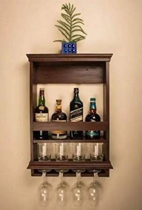 hungry hub Wall Mounted Wine Rack and Glass Holder, Rustic Wooden Wine Storage Display Shelf, for Kitchen, Dining Room, Bar, Home & Kitchen DÃ©cor Wooden Glass Holder