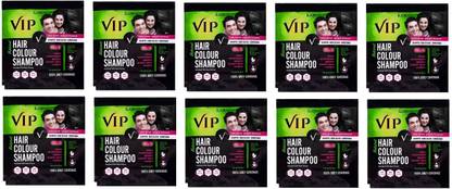 VIP 5 in 1 Hair Color Shampoo (Pack of 10 x 20 ml ) , Black