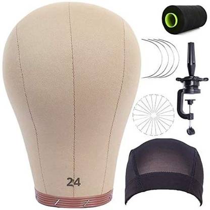 Mr Head 24 Inch Wig Head Cork Canvas Mannequin Head With Stand Set Blocks For Wigs Making Display Styling (Cork Head+Wig Stand+W Hair Extension