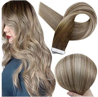 Fshine Invisible Tape In  Extensions 14 Inch Straight Glue On  50 Gram Balayage Pu Tape In Human  Color 3 Fading To Hair Extension