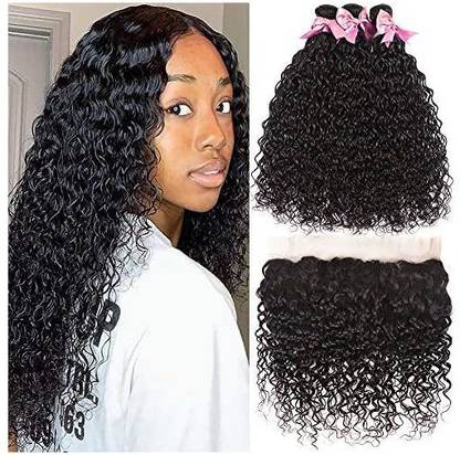 Aidaiya Water Wave Bundles With Frontal 13X4 Free Part Lace Frontal 100% Human Virgin  Bundles Brazilian  Extensions Nat Hair Extension