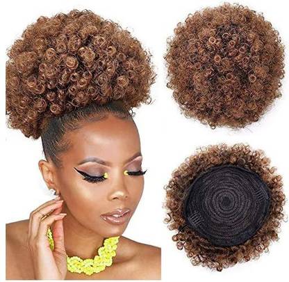 AISI QUEENS Synthetic Afro Puff Curly  Ponytail African American Short Kinky Curly Wrap Drawstring  Extensions With 2 Clips( Hair Extension