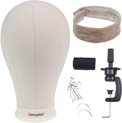 Dorsanee Canvas Block Head Wig Head Set Poly Manikin Mannequin Head With Clamp Display Styling Wig Making Head With Mount Hole (C Hair Extension