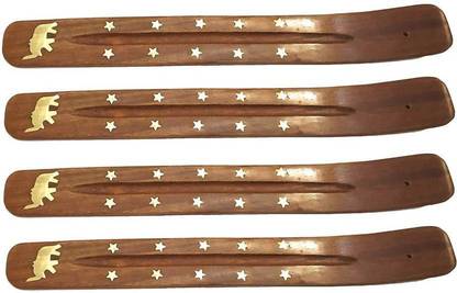 FA INDUSTRIES Wooden Incense Stick Holder Agarbatti Stand, Ash Catcher, Set of 4 Wooden Incense Holder (Brown) Wooden Incense Holder
