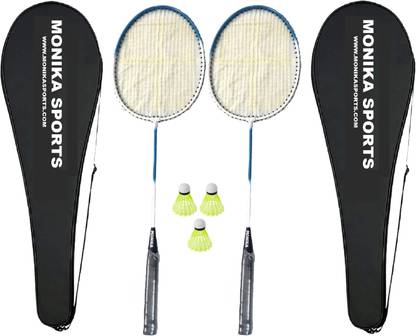 Monika Sports 2 Single Shaft Racquet + 3 Nylon Shuttle + 2 Racquet Cover Badminton Kit