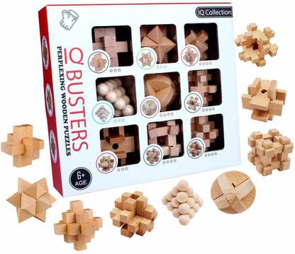 Richuzers Premium Quality IQ Busters 9 in 1 Set for Adults and Children Intelligence luban Lock iq Collection Buster perplexing 3D Wooden Puzzles