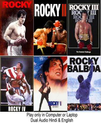 Rocky 1 to 5 & Rocky Balboa (6 movies) dual audio Hindi & English play only in computer or laptop it's burn data DVD without poster
