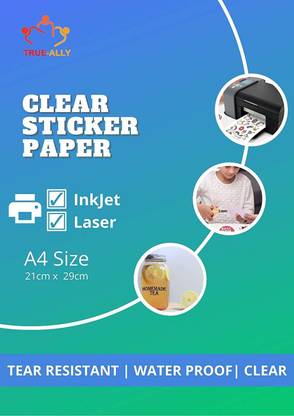 True-Ally 25 sheets Clear Self Adhesive Sticker Photo Paper for Inkjet and Laser Printer (Transparent) Waterproof, Dries Quickly, Tear Resistant DIY Sticker Printing Label Art (A4-25 Sheets) Unruled A4 110 gsm Inkjet Paper
