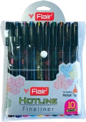 FLAIR Hotline 0.7 to 1 mm Metal Tip Fine Liner | 10 Vivid Colors , Comfortable Grip Fineliner Pen