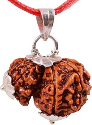 numeroastro Natural & Original Gauri Shankar Rudraksha Silver Pendant with Lab Certificate (Nepali Bead) (1 Pc) Wood Pendant