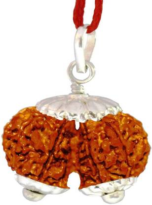 numeroastro Natural & Original Gauri Shankar Rudraksha Silver Pendant with Lab Certificate (Indonesian Small Bead) (1 Pc) Wood Pendant