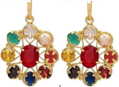 VAIBHAV Brass Navratan/Navgrah Flower Shape Locket/Pendant for Women Gold-plated Brass Pendant Set