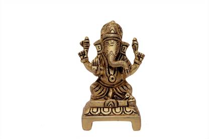 B H A R A T H A A T Brass Handicrafts Ganesh Sitting On Bajath Design Carving Work Ganesh Bhagwan Idol Ganpati Bappa Murti Home Statue Idol Handicraft Art (2 x 1.5 x 2.8 inch, Yellow ) BH07183 Decorative Showpiece  -  7.112 cm