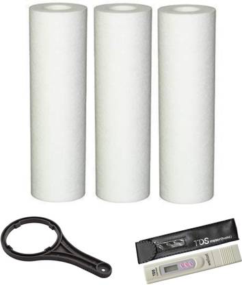 Lake Space 3 Pcs. 10" x 2.5" PP Spun Filter + 1 Pc. Single Spanner Key + 1 Pc. TDS Meter Solid Filter Cartridge