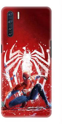 NDCOM Back Cover for OPPO F15 Cool Spiderman With Spider Art In The Background Printed
