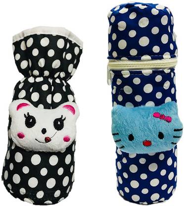 NCY High Quality Cotton Bottle covers pack of 2 pouch and zipper Black Blue