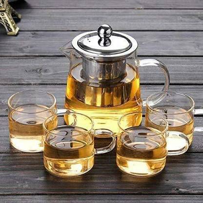 BHAGIRATHI MALL Glass Round Shape Glass Teapot/Kettle 950 ml Set of 1 Tea Pot 4 Cups