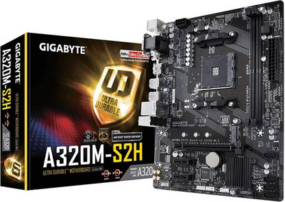 gigabyhte AMD A320, AM4 Socket,Ultra Durable Motherboard with Fast Onboard Storage with NVMe,PCIe Gen3 x4 110mm M.2, 4K Ultra HD Support (GA-A320M-S2H) AM4Socket Micro-ATX AMD 320 Chipset DDR4 Motherboard for Desktop