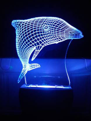 UMIYA ART 3D Illusion Multicolour Dolphin Night Lamp with 7 Color Changing Light Night lamp with Plug(3Inch) Night Lamp