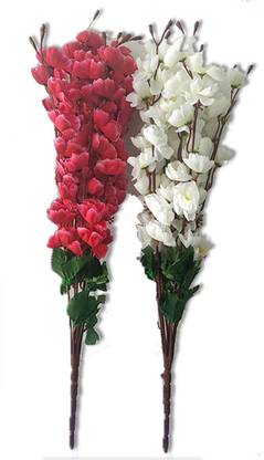 KAYKON Red and White Flower Bunch For Home Decor 17 inch Multicolor Orchids Artificial Flower