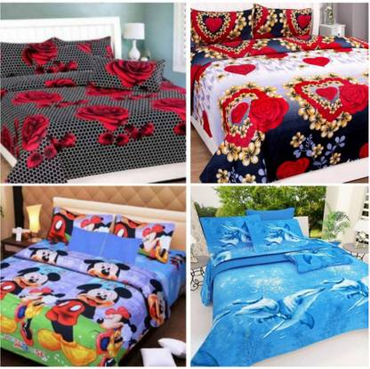 RAJWAL Polycotton Double Flat 140 TC 3D Printed Bedsheet