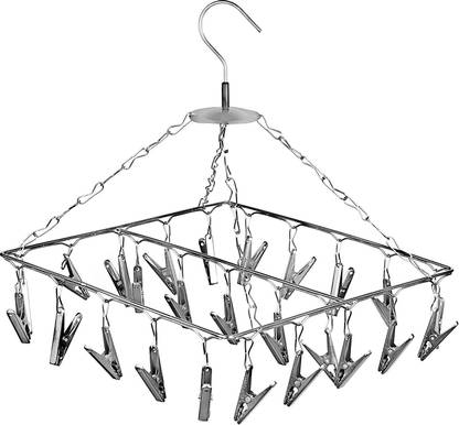 Konquer TimeS 25 Clips Stainless Steel Square Cloth Dryer/Clothes Drying Stand/Hanger with Clips | Baby Cloth Hanger Door Hanger