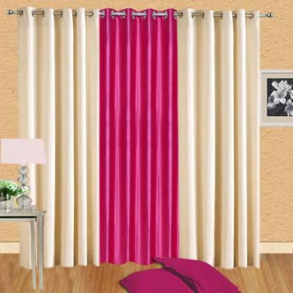 HHH FAB 270 cm (9 ft) Polyester Semi Transparent Long Door Curtain (Pack Of 3)