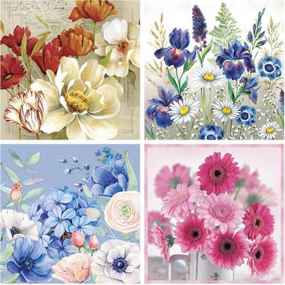The Tissue Store Decoupage Paper Napkin for Craft 4 Sheets - Floral 12 Theme Matte Finish Decoupage Medium